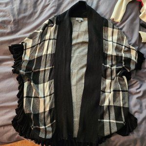 Joseph A Black And White Plaid Open Front Cardigan Size Medium